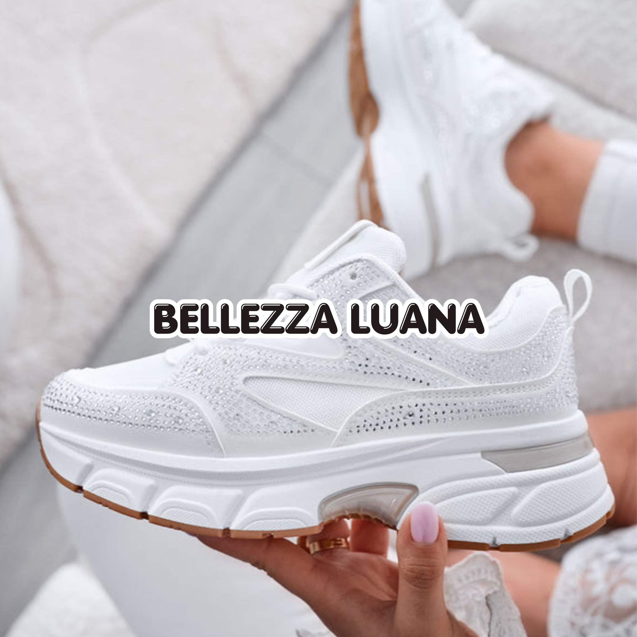 Sneakers bianche con Strass e Suola comfort