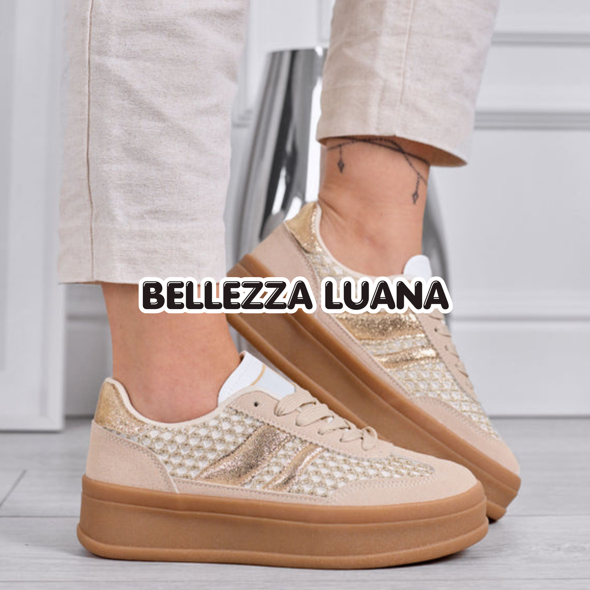 Sneakers Ester con inserti oro e suola in gomma
