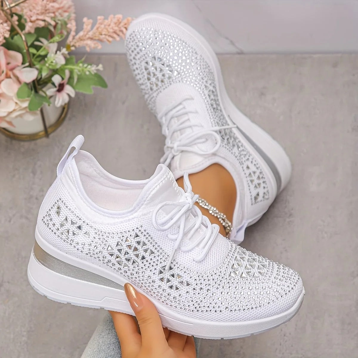 🔥 Sneakers ortopediche casual da donna, traspiranti e decorate con strass
