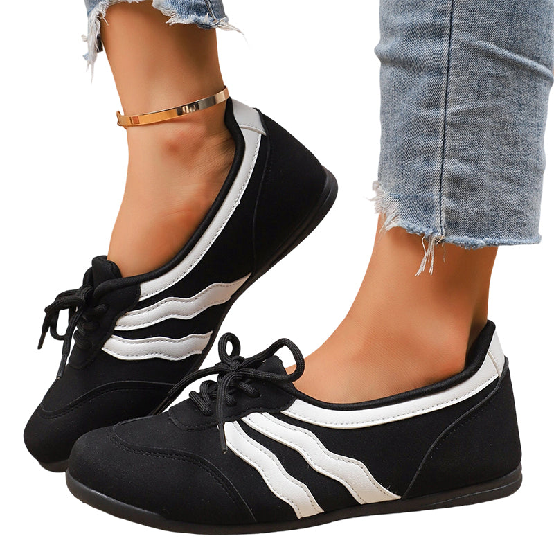 🔥 Sneakers da donna retrò a righe orizzontali con lacci – Design elegante, vestibilità comoda 🌸